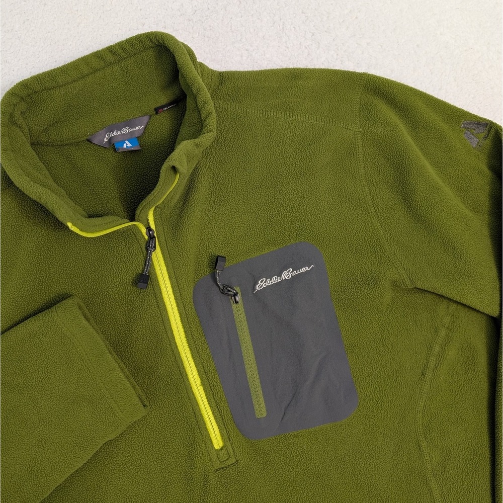 Eddie Bauer Mens M 1/4 Zip Long Sleeve Fleece Mock Neck Jacket Green